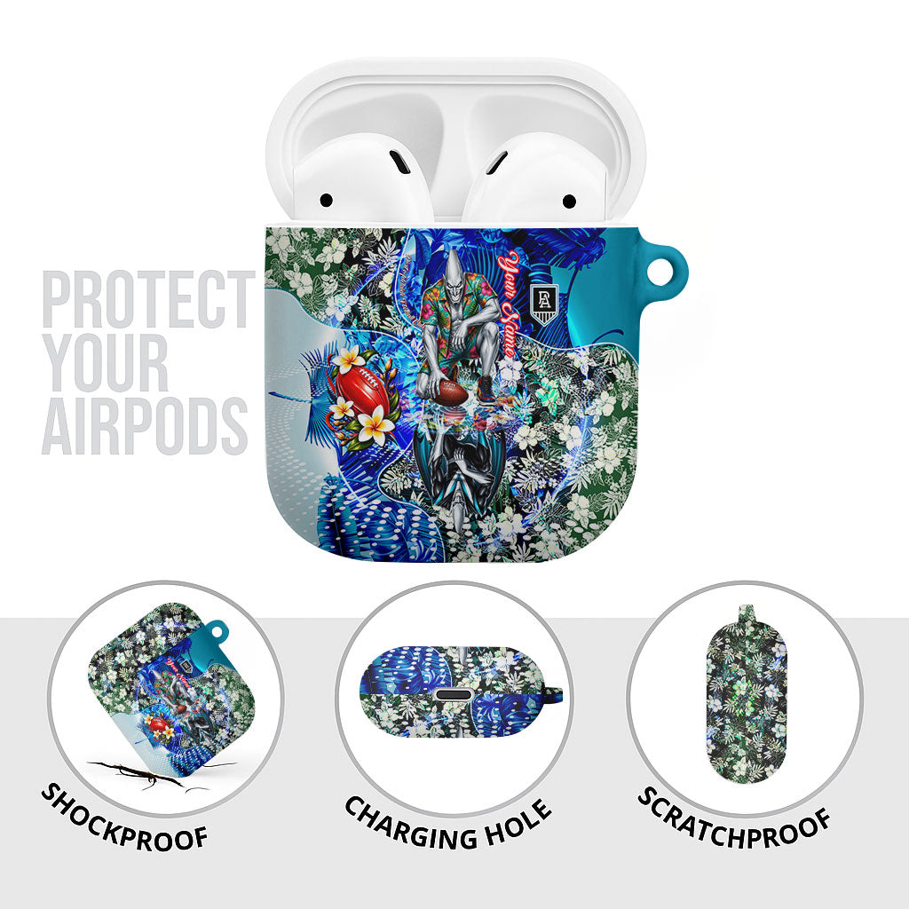 Personalized Port Adelaide Football Power AirPods Case Tropical Hibiscus Flowers - Pacific Fusion Style