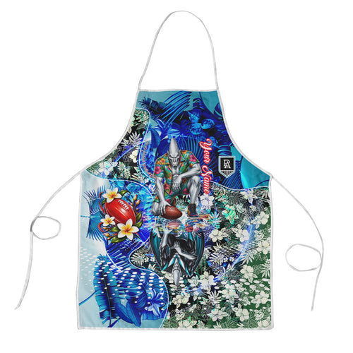 Personalized Port Adelaide Football Power Apron Tropical Hibiscus Flowers - Pacific Fusion Style