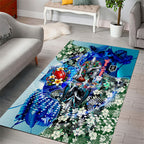 Personalized Port Adelaide Football Power Area Rug Tropical Hibiscus Flowers - Pacific Fusion Style