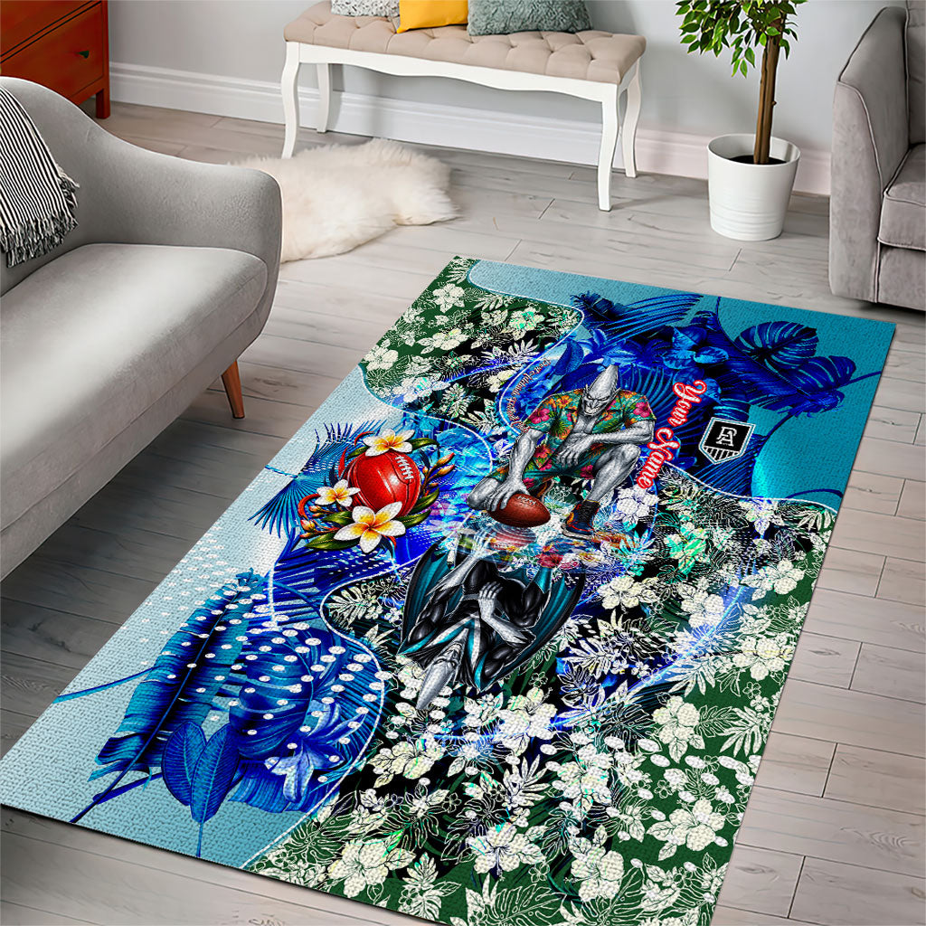 Personalized Port Adelaide Football Power Area Rug Tropical Hibiscus Flowers - Pacific Fusion Style