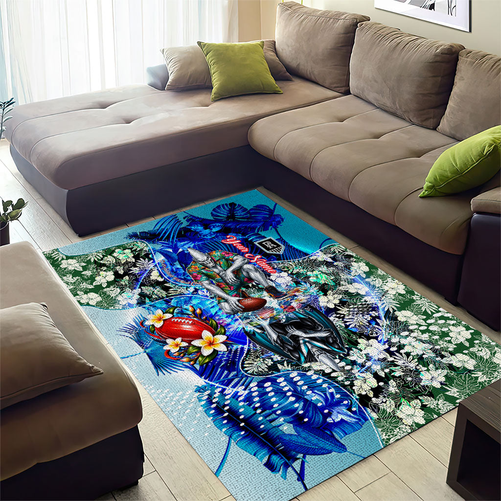 Personalized Port Adelaide Football Power Area Rug Tropical Hibiscus Flowers - Pacific Fusion Style