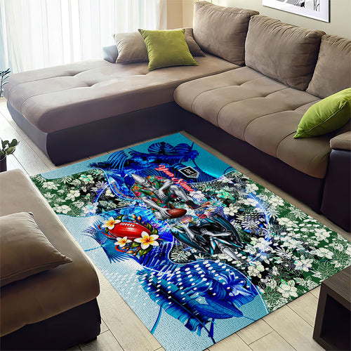 Personalized Port Adelaide Football Power Area Rug Tropical Hibiscus Flowers - Pacific Fusion Style