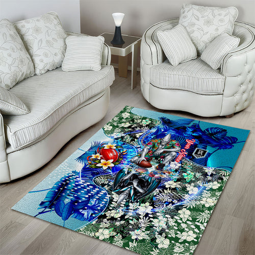 Personalized Port Adelaide Football Power Area Rug Tropical Hibiscus Flowers - Pacific Fusion Style