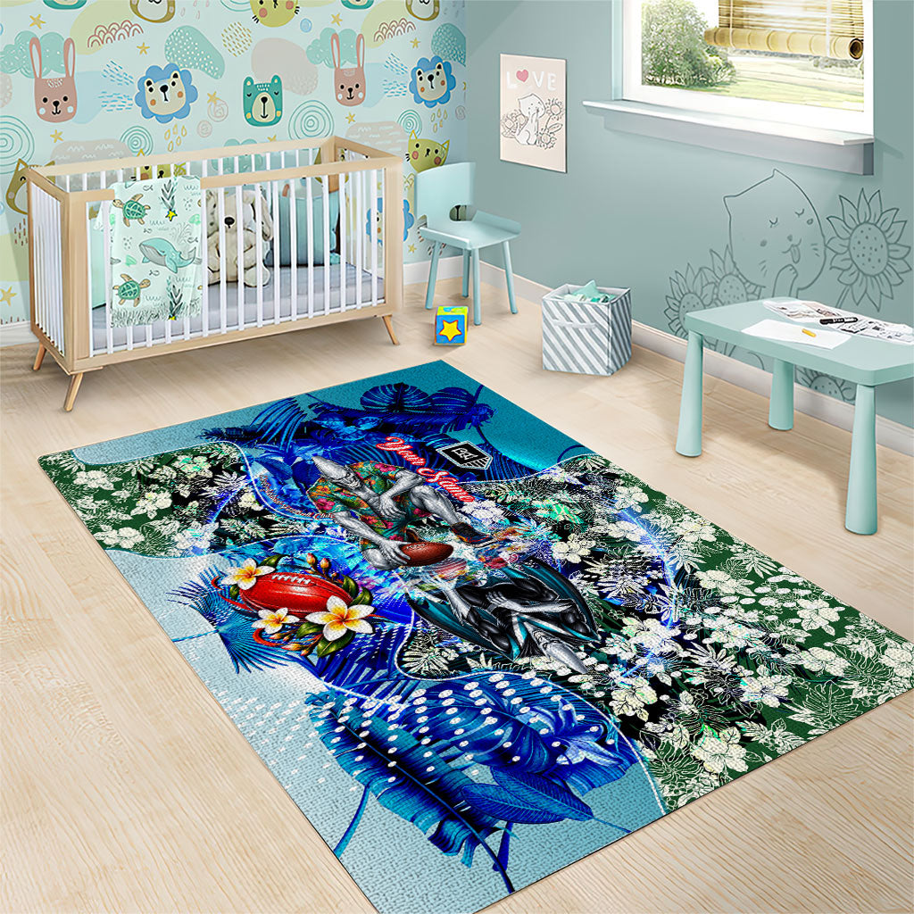 Personalized Port Adelaide Football Power Area Rug Tropical Hibiscus Flowers - Pacific Fusion Style