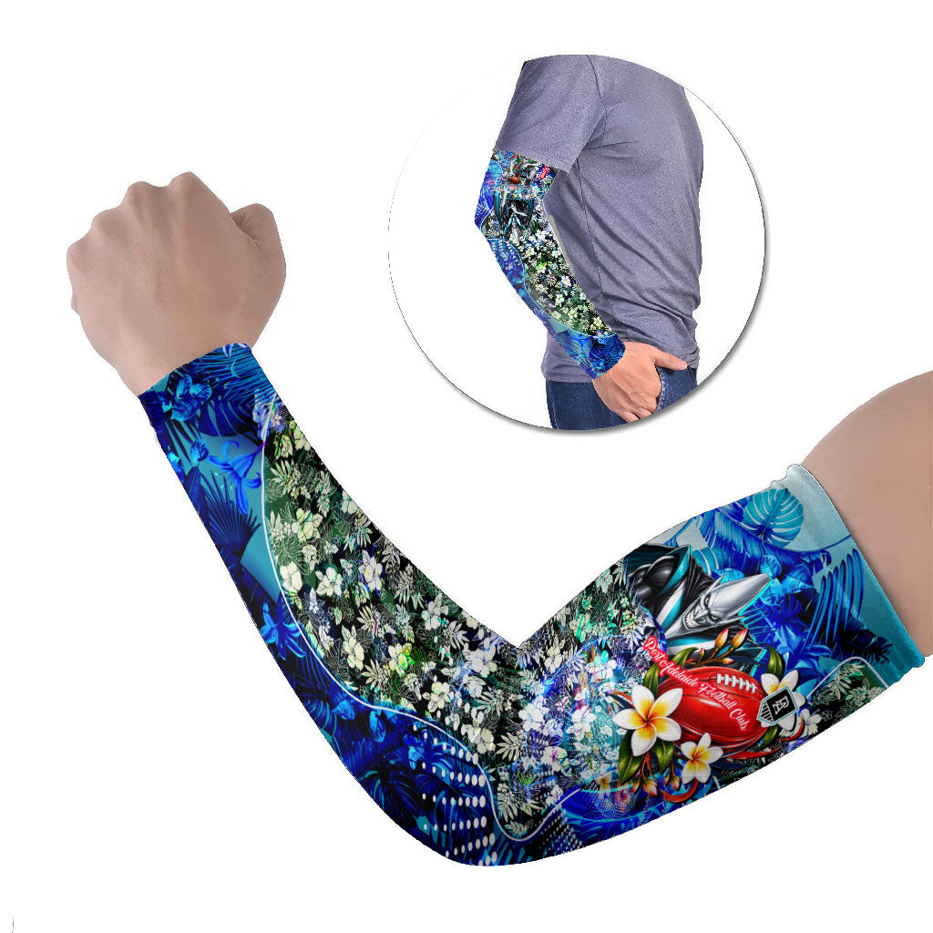Personalized Port Adelaide Football Power Arm Sleeves Tropical Hibiscus Flowers - Pacific Fusion Style