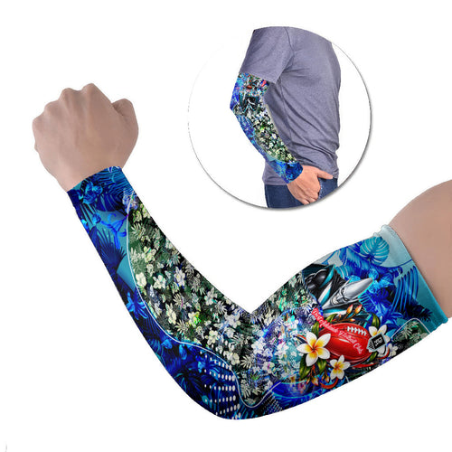 Personalized Port Adelaide Football Power Arm Sleeves Tropical Hibiscus Flowers - Pacific Fusion Style
