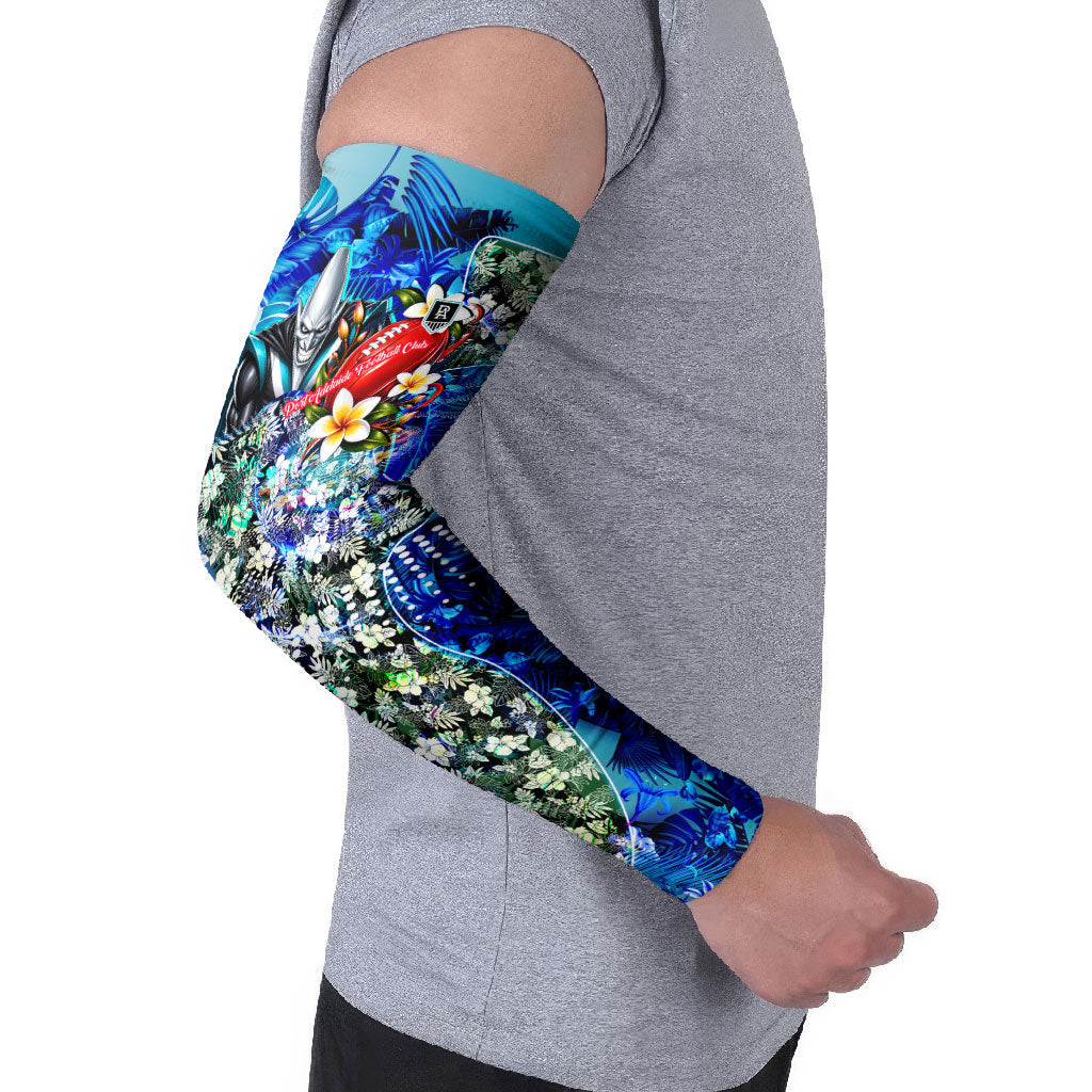 Personalized Port Adelaide Football Power Arm Sleeves Tropical Hibiscus Flowers - Pacific Fusion Style