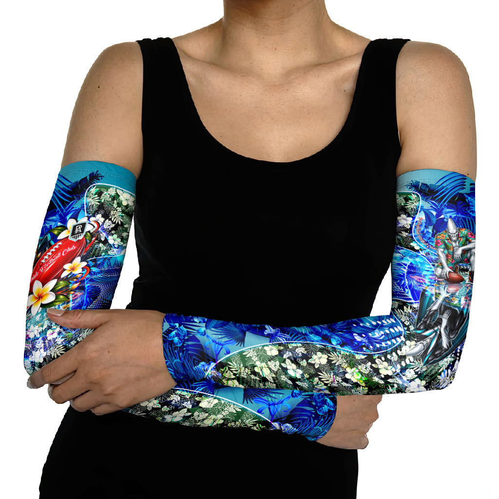 Personalized Port Adelaide Football Power Arm Sleeves Tropical Hibiscus Flowers - Pacific Fusion Style