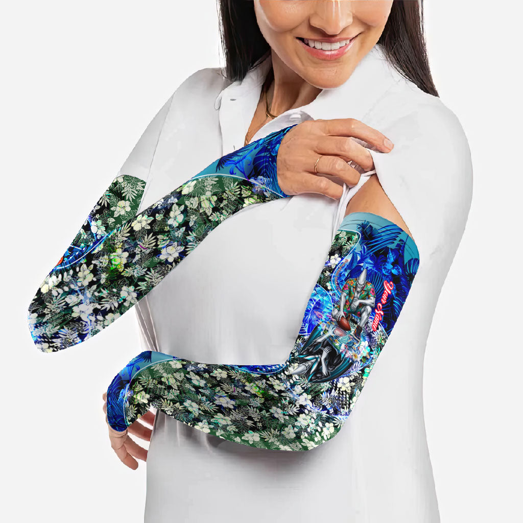Personalized Port Adelaide Football Power Arm Sleeves Tropical Hibiscus Flowers - Pacific Fusion Style
