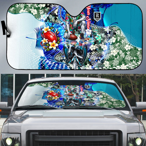 Personalized Port Adelaide Football Power Auto Sun Shade Tropical Hibiscus Flowers - Pacific Fusion Style