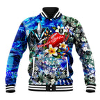 Personalized Port Adelaide Football Power Baseball Jacket Tropical Hibiscus Flowers - Pacific Fusion Style