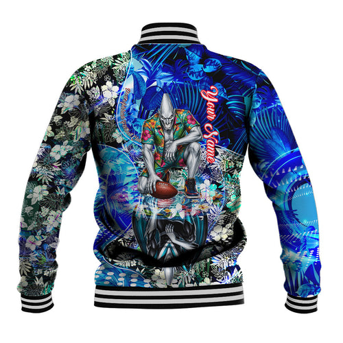 Personalized Port Adelaide Football Power Baseball Jacket Tropical Hibiscus Flowers - Pacific Fusion Style