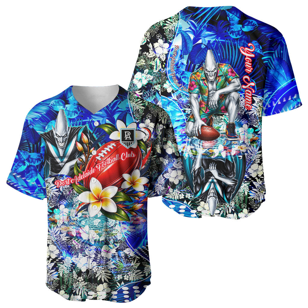 Personalized Port Adelaide Football Power Baseball Jersey Tropical Hibiscus Flowers - Pacific Fusion Style