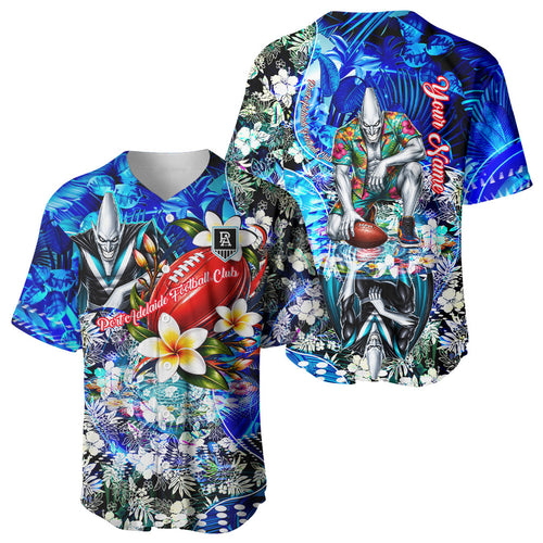Personalized Port Adelaide Football Power Baseball Jersey Tropical Hibiscus Flowers - Pacific Fusion Style