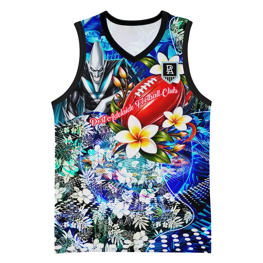 Personalized Port Adelaide Football Power Basketball Jersey Tropical Hibiscus Flowers - Pacific Fusion Style