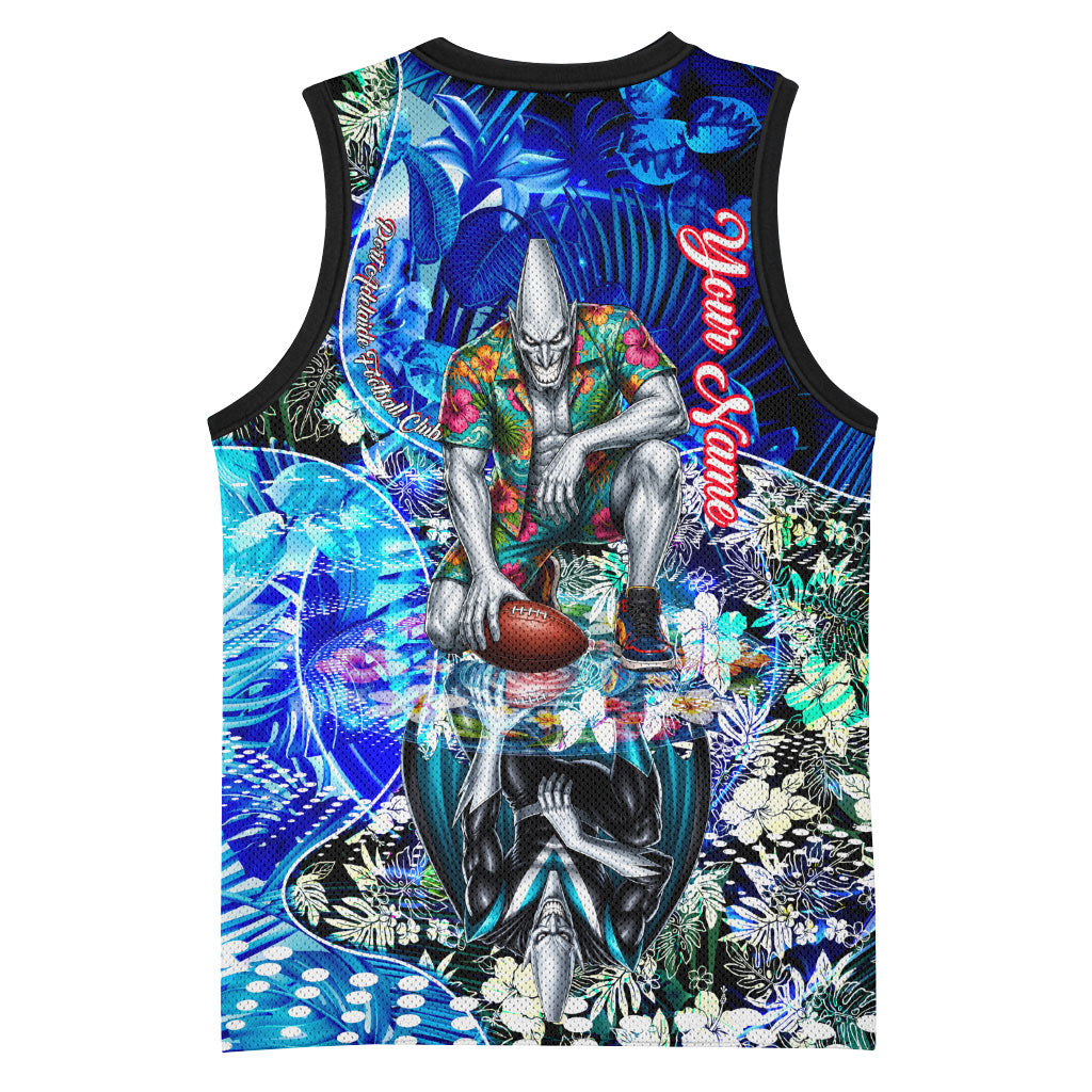 Personalized Port Adelaide Football Power Basketball Jersey Tropical Hibiscus Flowers - Pacific Fusion Style