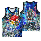 Personalized Port Adelaide Football Power Basketball Jersey Tropical Hibiscus Flowers - Pacific Fusion Style