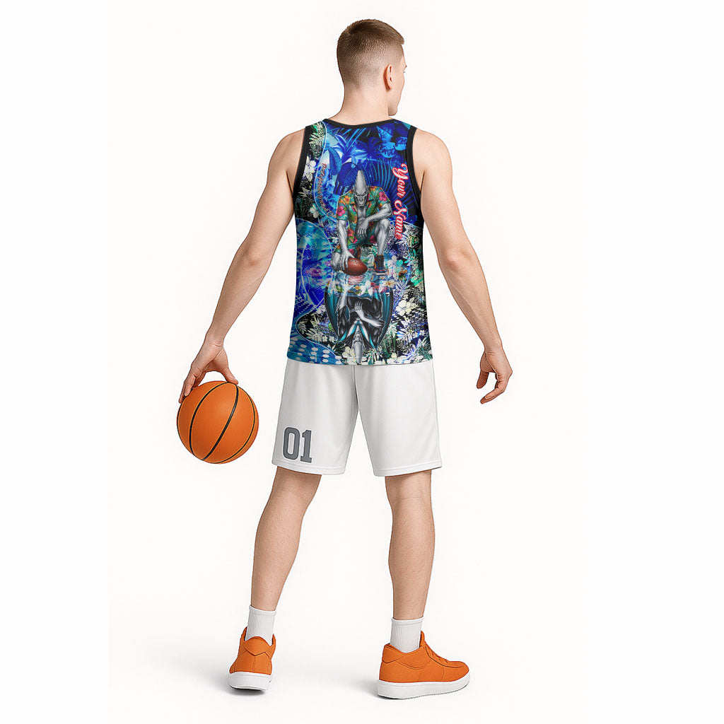 Personalized Port Adelaide Football Power Basketball Jersey Tropical Hibiscus Flowers - Pacific Fusion Style