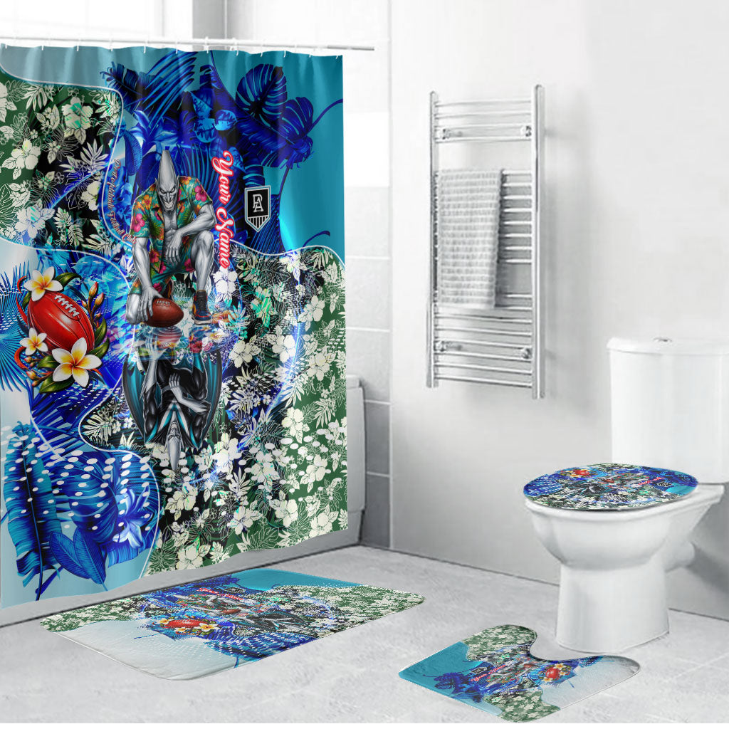 Personalized Port Adelaide Football Power Bathroom Set Tropical Hibiscus Flowers - Pacific Fusion Style