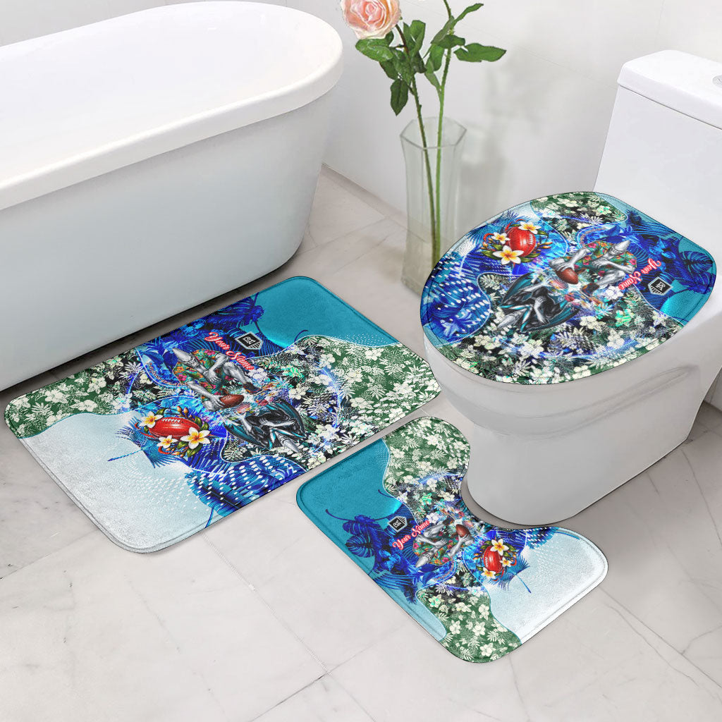 Personalized Port Adelaide Football Power Bathroom Set Tropical Hibiscus Flowers - Pacific Fusion Style