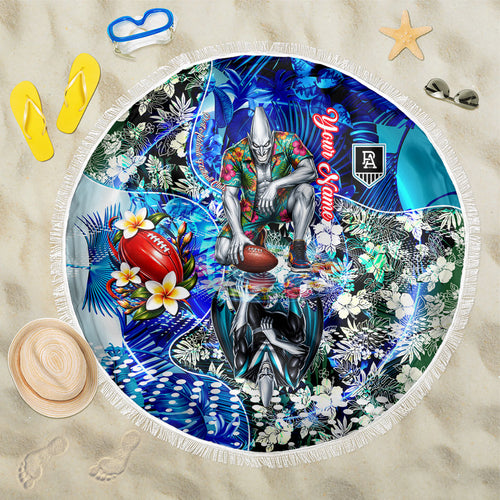 Personalized Port Adelaide Football Power Beach Blanket Tropical Hibiscus Flowers - Pacific Fusion Style