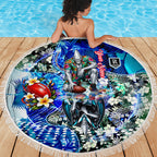 Personalized Port Adelaide Football Power Beach Blanket Tropical Hibiscus Flowers - Pacific Fusion Style