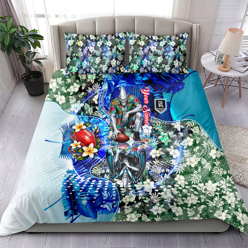 Personalized Port Adelaide Football Power Bedding Set Tropical Hibiscus Flowers - Pacific Fusion Style