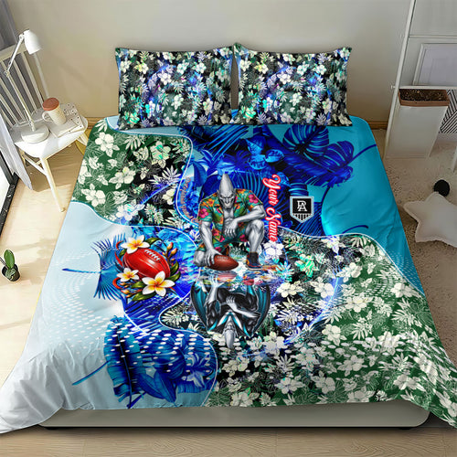 Personalized Port Adelaide Football Power Bedding Set Tropical Hibiscus Flowers - Pacific Fusion Style