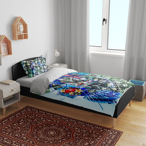 Personalized Port Adelaide Football Power Bedding Set Tropical Hibiscus Flowers - Pacific Fusion Style