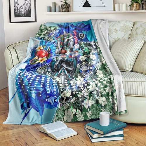 Personalized Port Adelaide Football Power Blanket Tropical Hibiscus Flowers - Pacific Fusion Style