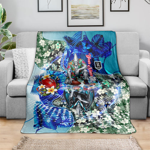 Personalized Port Adelaide Football Power Blanket Tropical Hibiscus Flowers - Pacific Fusion Style