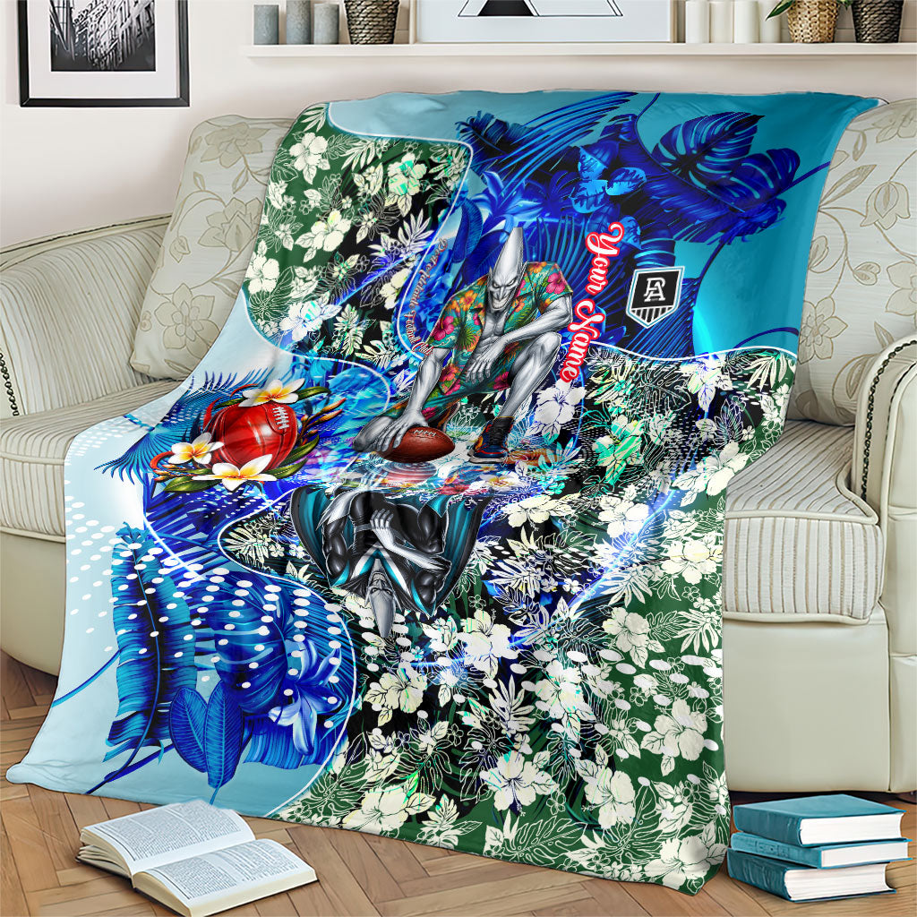 Personalized Port Adelaide Football Power Blanket Tropical Hibiscus Flowers - Pacific Fusion Style