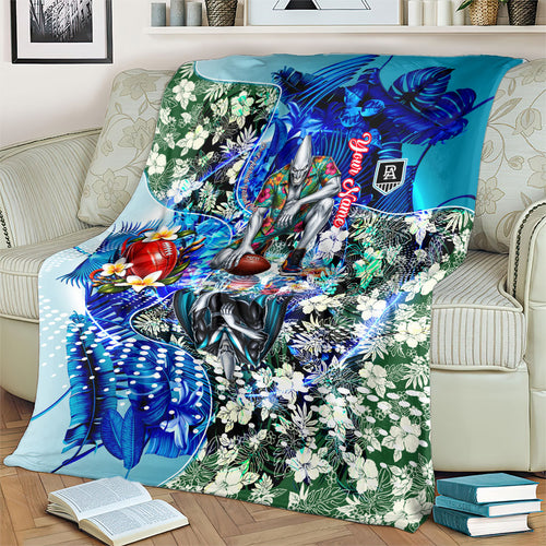 Personalized Port Adelaide Football Power Blanket Tropical Hibiscus Flowers - Pacific Fusion Style