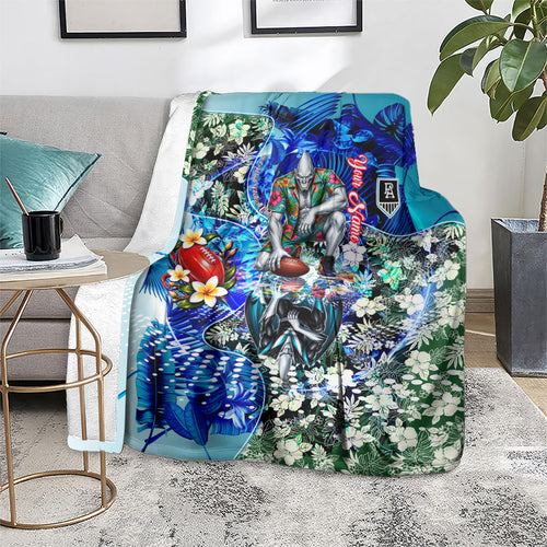 Personalized Port Adelaide Football Power Blanket Tropical Hibiscus Flowers - Pacific Fusion Style