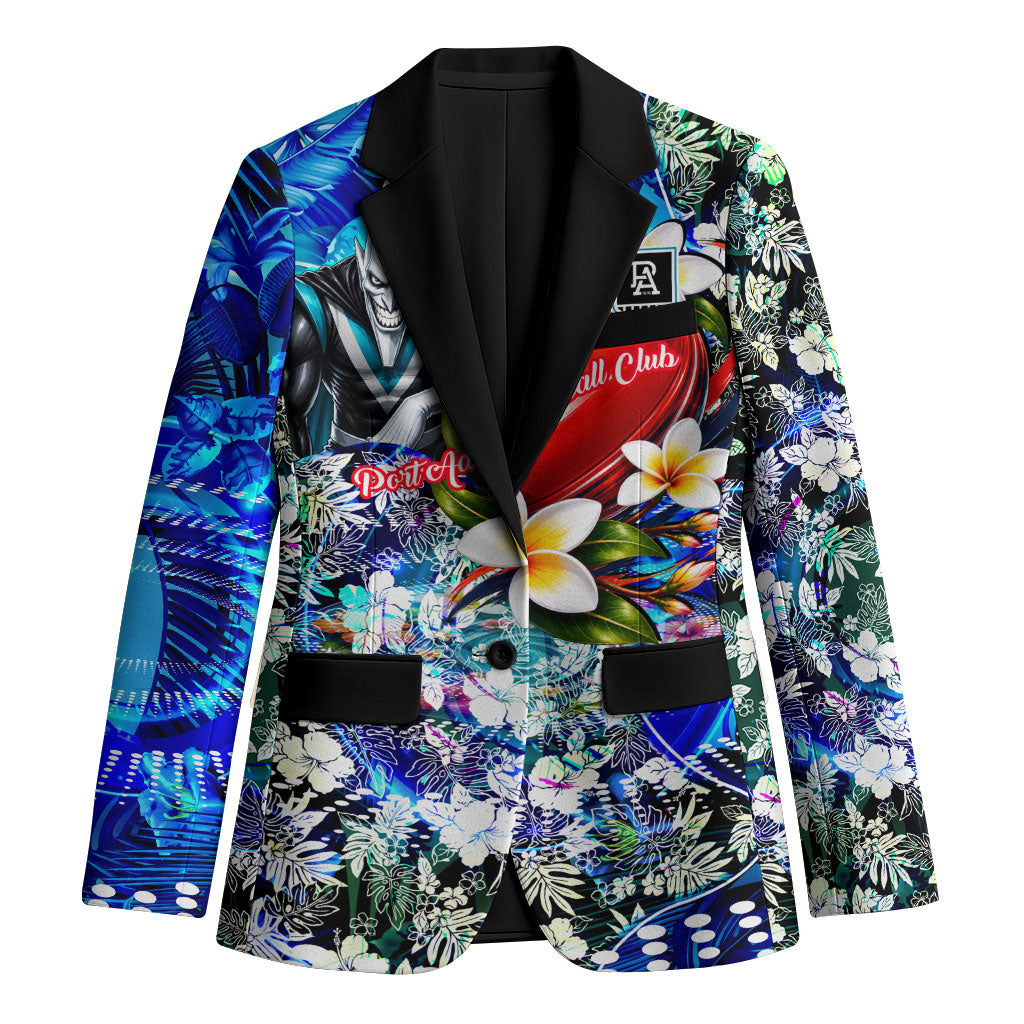 Personalized Port Adelaide Football Power Blazer Tropical Hibiscus Flowers - Pacific Fusion Style