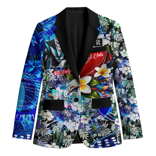 Personalized Port Adelaide Football Power Blazer Tropical Hibiscus Flowers - Pacific Fusion Style