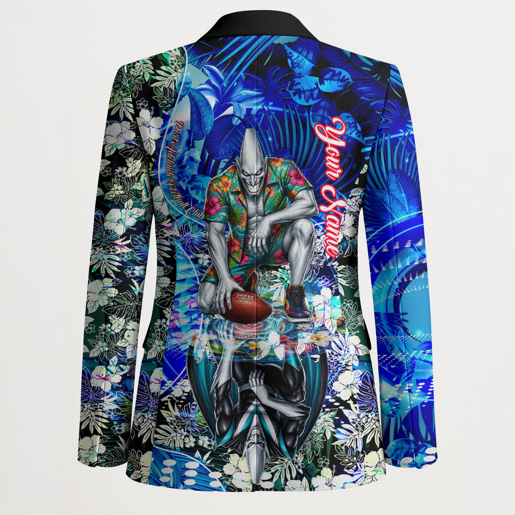 Personalized Port Adelaide Football Power Blazer Tropical Hibiscus Flowers - Pacific Fusion Style