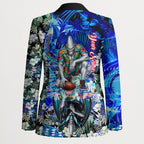 Personalized Port Adelaide Football Power Blazer Tropical Hibiscus Flowers - Pacific Fusion Style