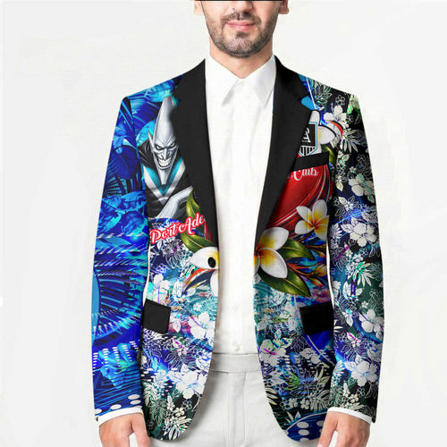 Personalized Port Adelaide Football Power Blazer Tropical Hibiscus Flowers - Pacific Fusion Style