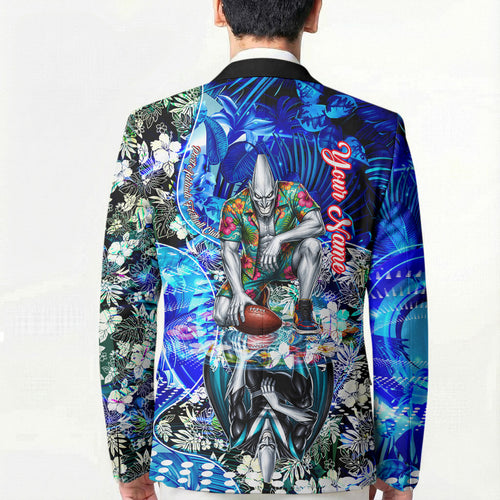 Personalized Port Adelaide Football Power Blazer Tropical Hibiscus Flowers - Pacific Fusion Style