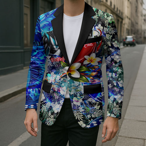 Personalized Port Adelaide Football Power Blazer Tropical Hibiscus Flowers - Pacific Fusion Style