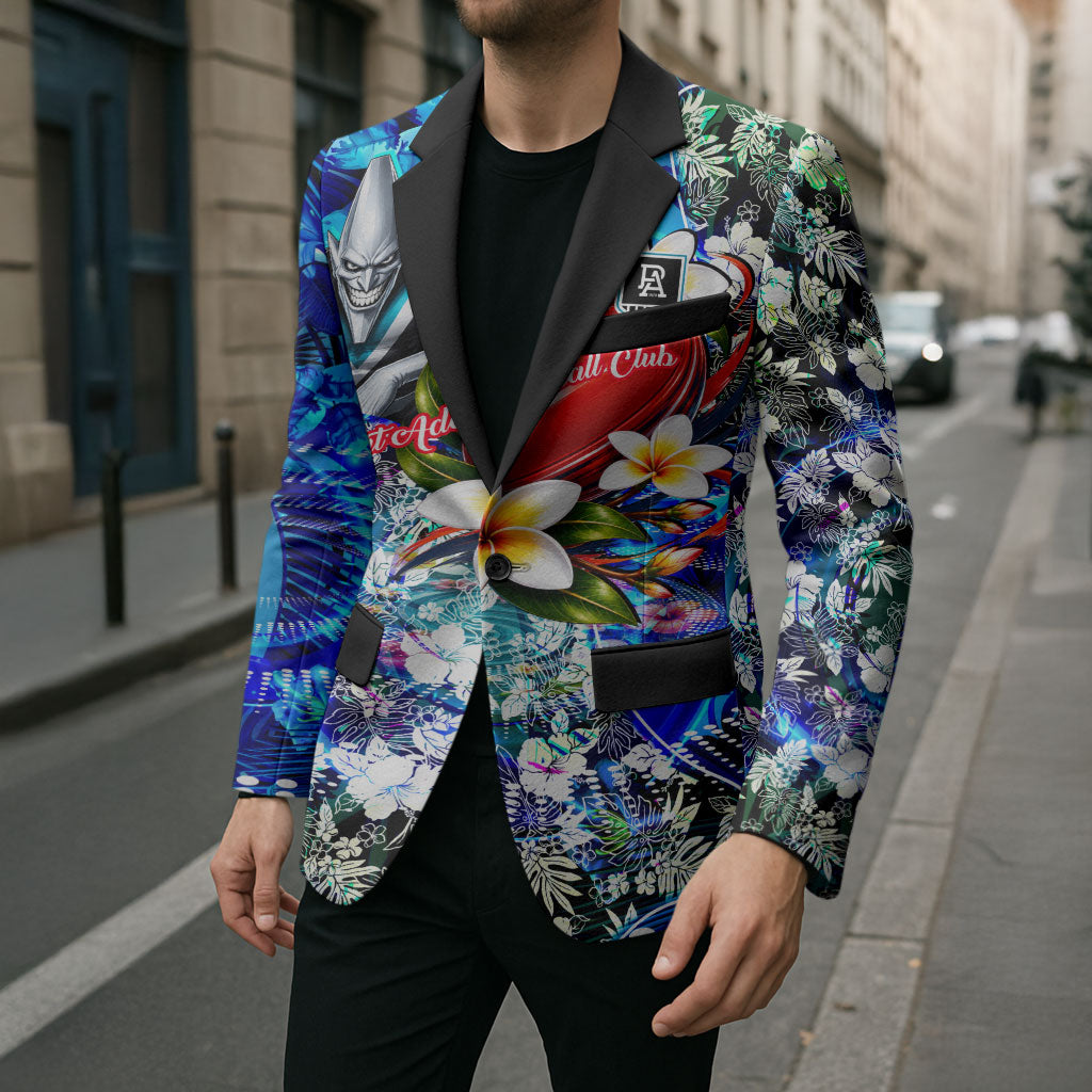 Personalized Port Adelaide Football Power Blazer Tropical Hibiscus Flowers - Pacific Fusion Style