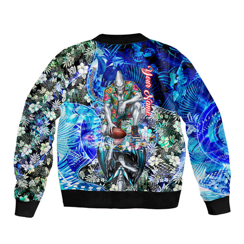 Personalized Port Adelaide Football Power Bomber Jacket Tropical Hibiscus Flowers - Pacific Fusion Style