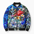 Personalized Port Adelaide Football Power Bomber Puffer Jacket Tropical Hibiscus Flowers - Pacific Fusion Style