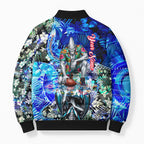 Personalized Port Adelaide Football Power Bomber Puffer Jacket Tropical Hibiscus Flowers - Pacific Fusion Style