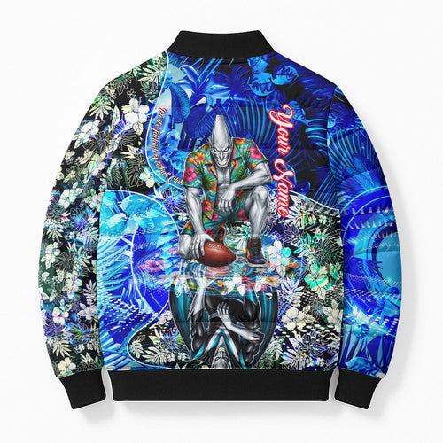 Personalized Port Adelaide Football Power Bomber Puffer Jacket Tropical Hibiscus Flowers - Pacific Fusion Style