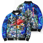 Personalized Port Adelaide Football Power Bomber Puffer Jacket Tropical Hibiscus Flowers - Pacific Fusion Style