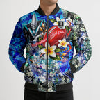 Personalized Port Adelaide Football Power Bomber Puffer Jacket Tropical Hibiscus Flowers - Pacific Fusion Style