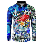 Personalized Port Adelaide Football Power Button Sweatshirt Tropical Hibiscus Flowers - Pacific Fusion Style