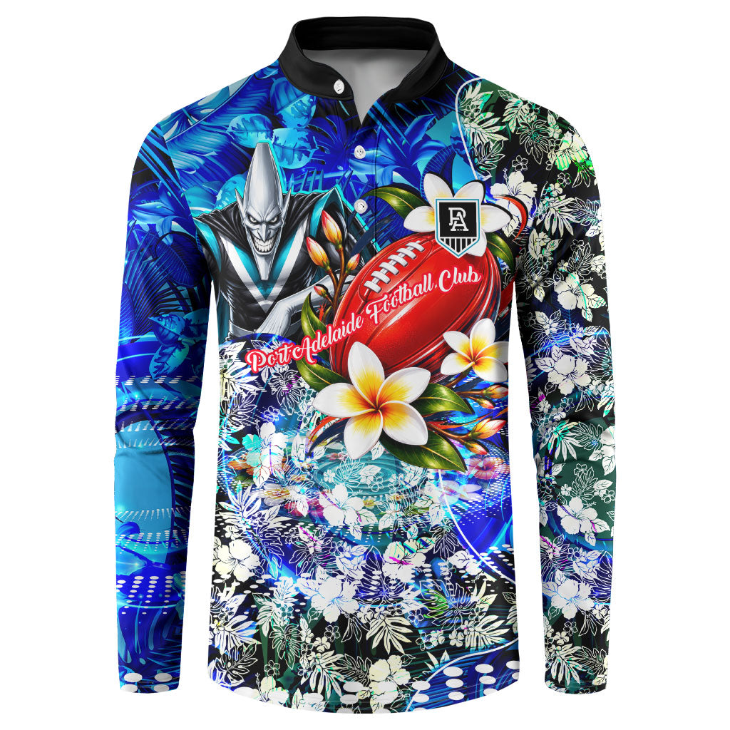 Personalized Port Adelaide Football Power Button Sweatshirt Tropical Hibiscus Flowers - Pacific Fusion Style